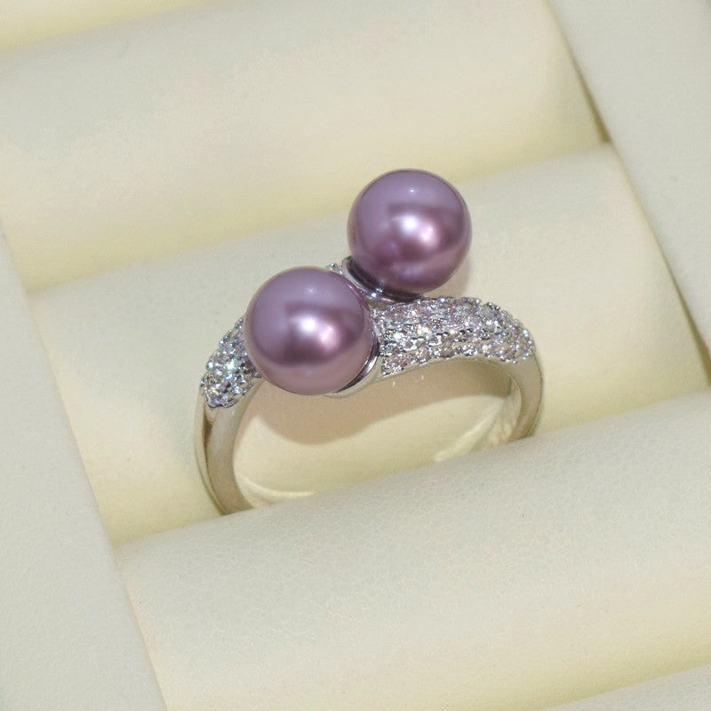 Two‑Pearl Open Adjustable Ring, Round High‑Lustre Shell Pearl, Daily Wear Versatile Jewelry