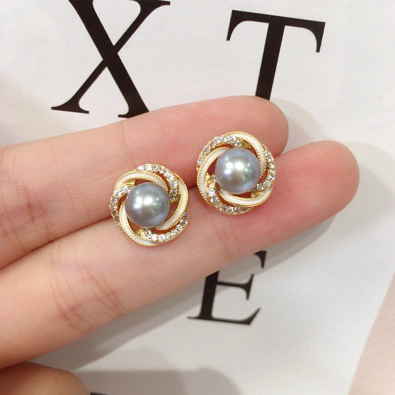 18K Gold‑Plated Bird‑Nest Shell Pearl Stud Earrings, 925 Sterling Silver Post for Women