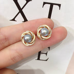 18K Gold‑Plated Bird‑Nest Shell Pearl Stud Earrings, 925 Sterling Silver Post for Women