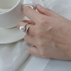 Open‑End Zircon Shell‑Pearl Ring for Women, Minimalist Delicate Adjustable Stacking Ring, Elegant Versatile Fashion Jewelry