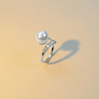 Open‑End Zircon Shell‑Pearl Ring for Women, Minimalist Delicate Adjustable Stacking Ring, Elegant Versatile Fashion Jewelry