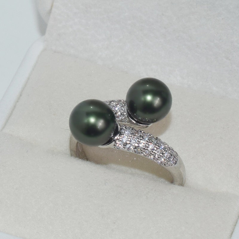 Two‑Pearl Open Adjustable Ring, Round High‑Lustre Shell Pearl, Daily Wear Versatile Jewelry