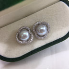 Clover Hollow Micro‑Pave Zircon Shell Pearl Stud Earrings,18K Gold‑Tone / Silver‑Tone 925 Sterling Silver Post Earrings for Women