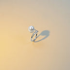 Open‑End Zircon Shell‑Pearl Ring for Women, Minimalist Delicate Adjustable Stacking Ring, Elegant Versatile Fashion Jewelry