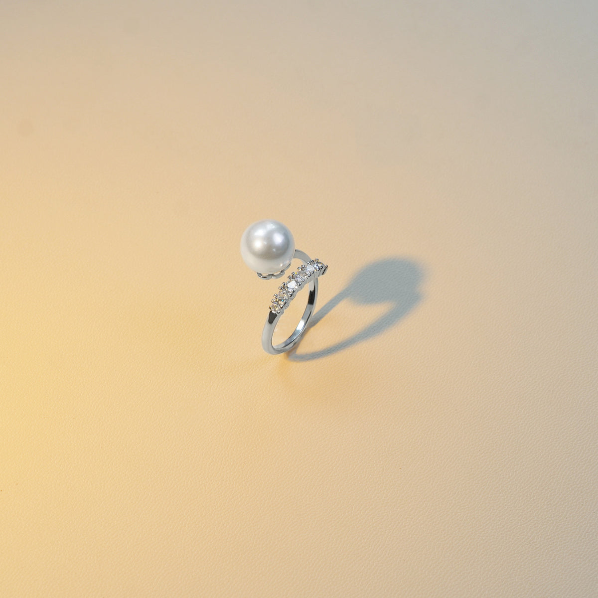 Open‑End Zircon Shell‑Pearl Ring for Women, Minimalist Delicate Adjustable Stacking Ring, Elegant Versatile Fashion Jewelry