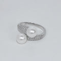 Two‑Pearl Open Adjustable Ring, Round High‑Lustre Shell Pearl, Daily Wear Versatile Jewelry
