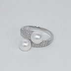 Two‑Pearl Open Adjustable Ring, Round High‑Lustre Shell Pearl, Daily Wear Versatile Jewelry