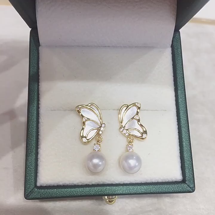 Butterfly Shell‑Pearl Drop Earrings for Women, 925 Sterling Silver Post