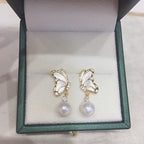 Butterfly Shell‑Pearl Drop Earrings for Women, 925 Sterling Silver Post