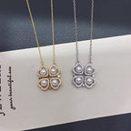 Magnetic Convertible Four‑Leaf‑Clover Shell Pearl Pendant Necklace, Micro‑Pave Cubic Zirconia Two‑Way Wear Women Jewelry