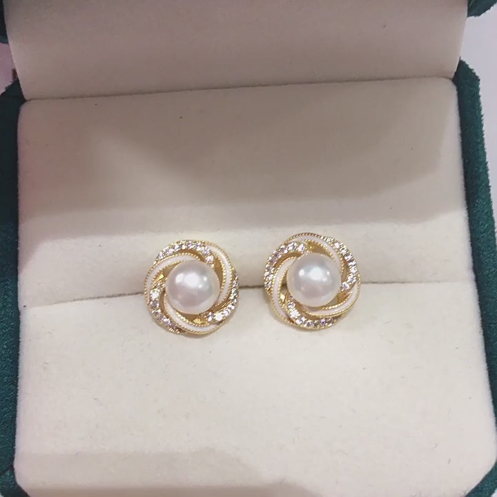 18K Gold‑Plated Bird‑Nest Shell Pearl Stud Earrings, 925 Sterling Silver Post for Women