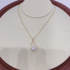 Gourd Shape Shell Pearl Necklace for Women, Lucky Hollow Gourd Pendant Inlaid Cubic Zirconia, Gold & Silver Two Tone Options
