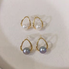 Minimalist Hollow Teardrop Shell Pearl Stud Earrings, 18K Gold‑Tone Plated 925 Sterling Silver Post Elegant Earrings for Women