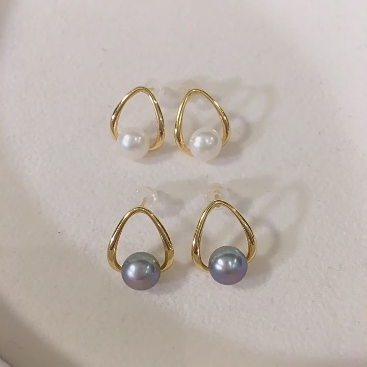 Minimalist Hollow Teardrop Shell Pearl Stud Earrings, 18K Gold‑Tone Plated 925 Sterling Silver Post Elegant Earrings for Women