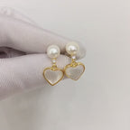 Heart‑Shaped Shell Pearl Drop Earrings, Natural Shell Inlay 18K Gold‑Tone 925 Sterling Silver Post Earrings for Women