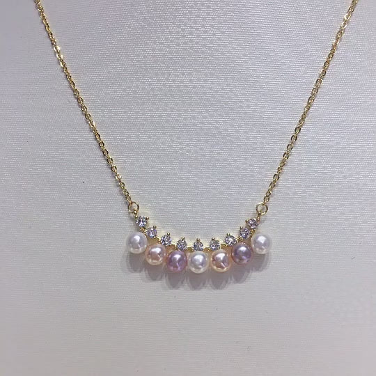 Smile Shape Multi‑Shell Pearl Necklace, Mixed‑Color Pearl Pendant with Cubic Zirconia 18K Gold‑Tone Chain for Women
