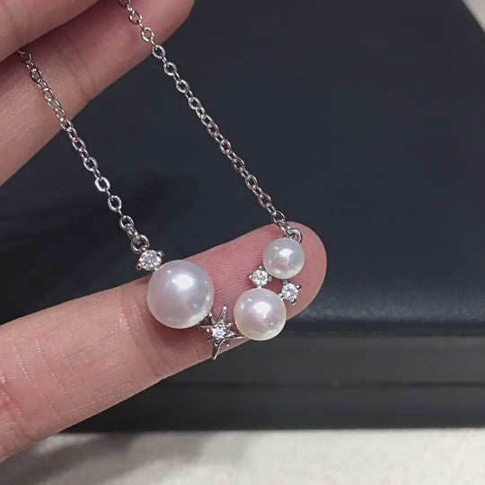 Six‑Pointed Star Multi‑Shell‑Pearl Pendant Necklace, Dainty Women Clavicle Chain