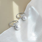 Open‑End Zircon Shell‑Pearl Ring for Women, Minimalist Delicate Adjustable Stacking Ring, Elegant Versatile Fashion Jewelry