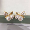 Dual‑Tone Bow Shell Pearl Stud Earrings, Exquisite Two‑Color Bow Design 925 Sterling Silver Post Earrings for Women