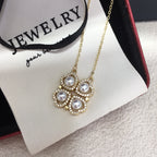 Magnetic Convertible Four‑Leaf‑Clover Shell Pearl Pendant Necklace, Micro‑Pave Cubic Zirconia Two‑Way Wear Women Jewelry