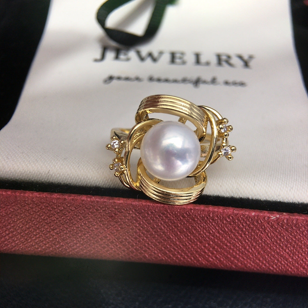Twisted Shell Pearl Ring, Fashion 3D‑Design Women’s Pearl Jewelry