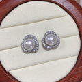 Clover Hollow Micro‑Pave Zircon Shell Pearl Stud Earrings,18K Gold‑Tone / Silver‑Tone 925 Sterling Silver Post Earrings for Women