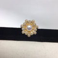 Vintage Floral Shell Pearl Open Ring for Women, Paved Cubic Zirconia Flower Statement Ring, 18K Gold Tone Luxury Pearl Jewelry