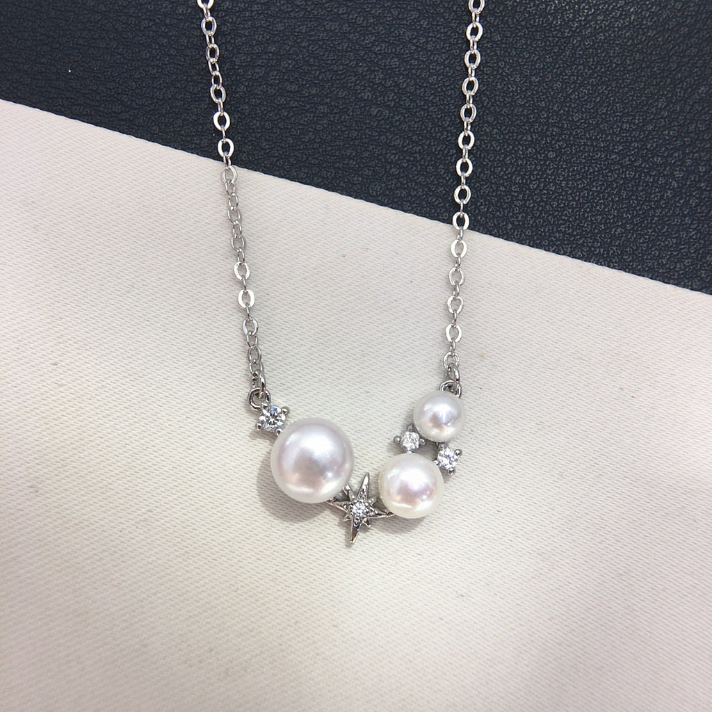 Six‑Pointed Star Multi‑Shell‑Pearl Pendant Necklace, Dainty Women Clavicle Chain
