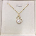 Gourd Shape Shell Pearl Necklace for Women, Lucky Hollow Gourd Pendant Inlaid Cubic Zirconia, Gold & Silver Two Tone Options