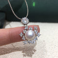 Snowflake Shell Pearl Pendant Necklace, Sparkling Cubic Zirconia Luxury Jewelry for Women