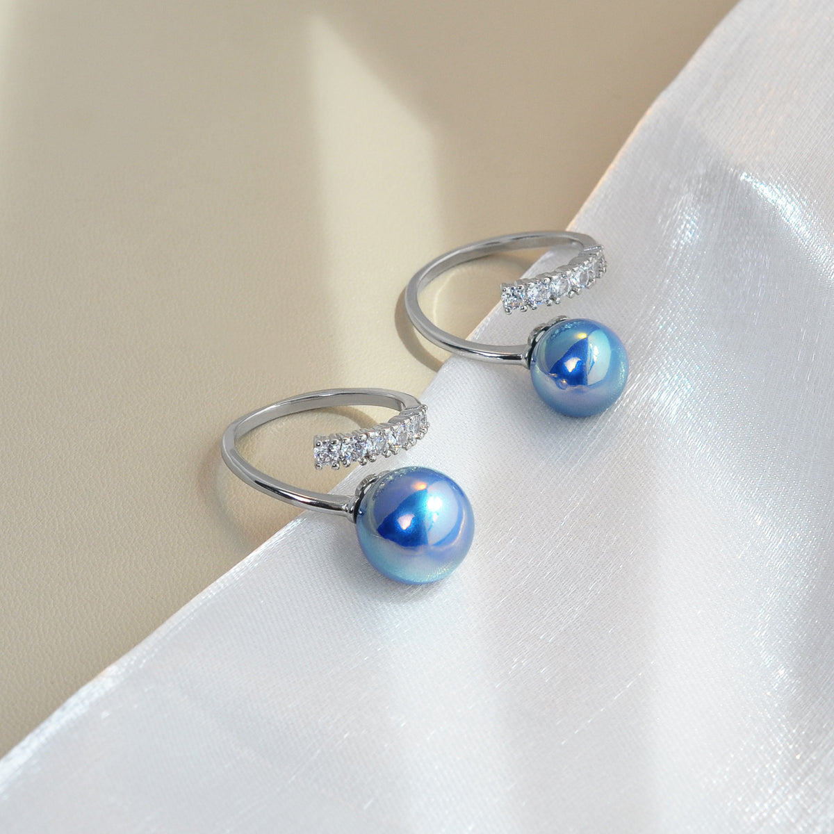 Open‑End Zircon Shell‑Pearl Ring for Women, Minimalist Delicate Adjustable Stacking Ring, Elegant Versatile Fashion Jewelry