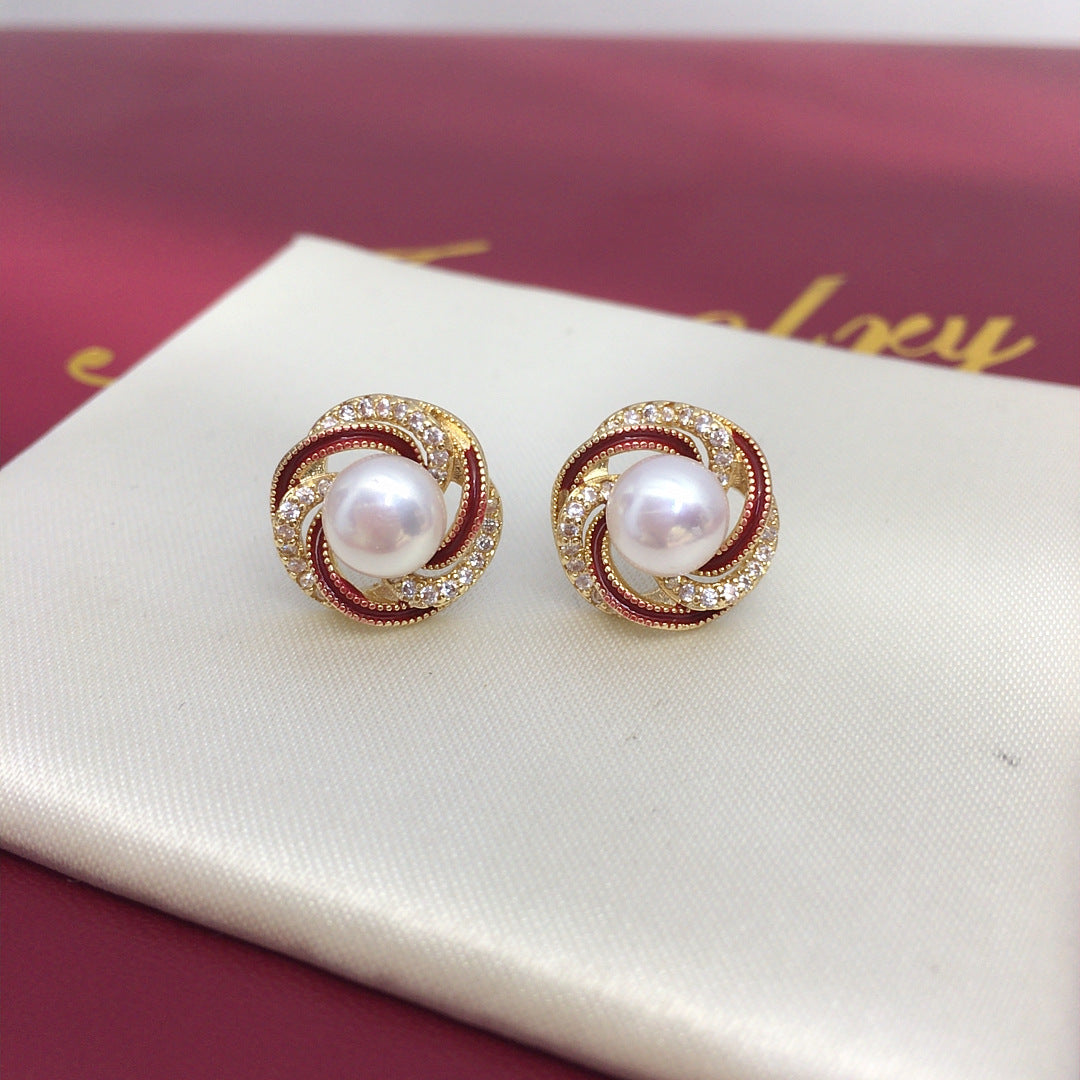 18K Gold‑Plated Bird‑Nest Shell Pearl Stud Earrings, 925 Sterling Silver Post for Women